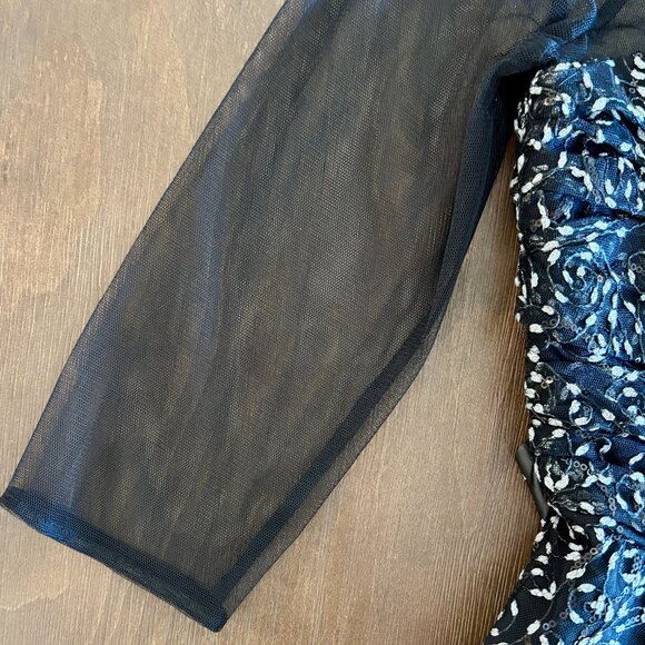 JS Collections Black Mesh Embroidered Sequin Cocktail Dress - Size 8 - Picture 5 of 16